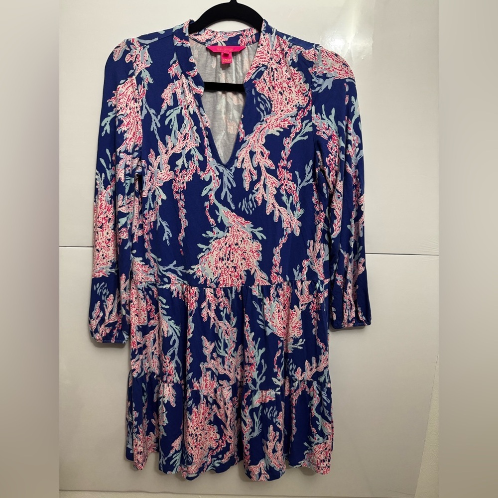 Lilly Pulitzer Vibrant Blue and Pink Long Sleeve Dress